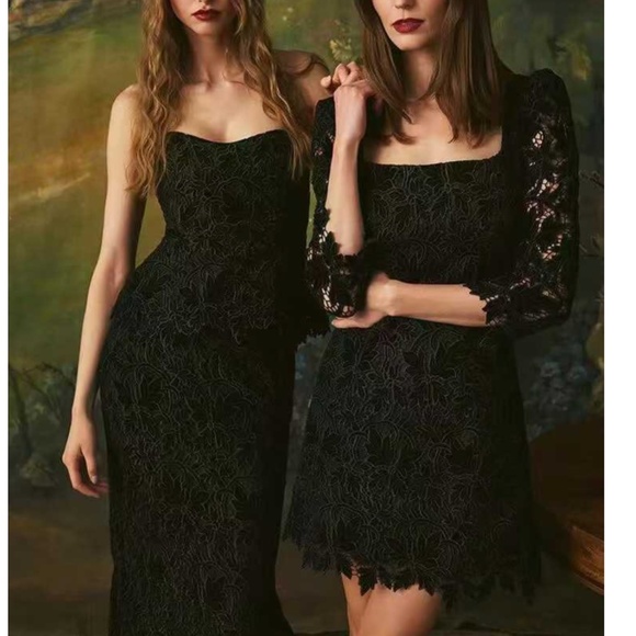 NWT Cara Cara Belinda Mini Dress - Black Velvet Lace Dreamy Neckline Cocktail - Picture 2 of 12
